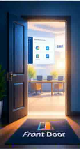 Open Front Door revealing a personalized workplace